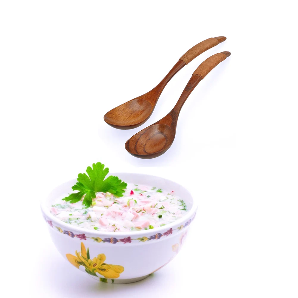 2x деревянная ложка Бамбуковая кухонная утварь инструмент для супа чайная