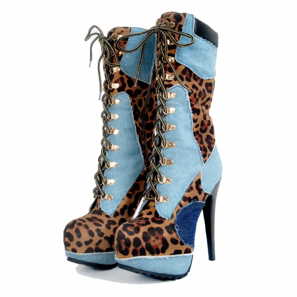 Женские сапоги до середины икры на платформе с круглым носком тонком высоком