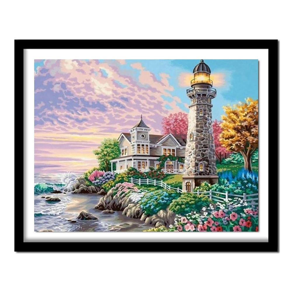 

Diamond Embroidery Landscape 5D DIY Diamond Painting Lighthouse Full Square Drill Seaside Picture Of Rhinestones