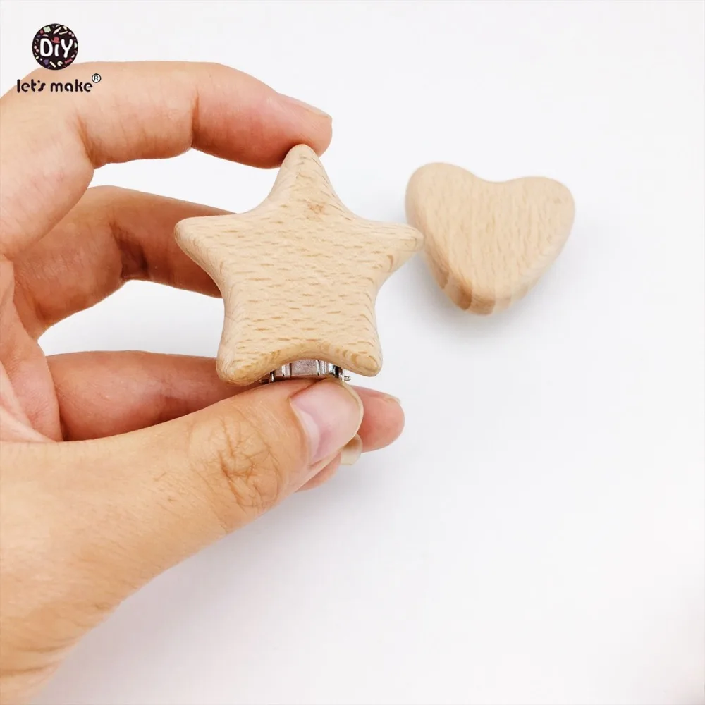 Let's Make-Accesorios de lactancia para beb&eacute;, cadena de chupete de coraz&oacute;n, Clip de chupete, Clip de Animal de madera, cuentas de dentici&oacute;n, mordedor, 5 uds.-4