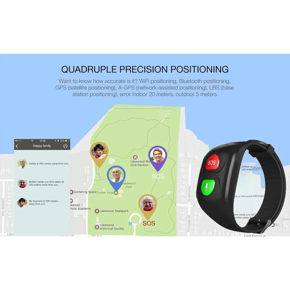 GPS SOS вызова Смарт часы браслет старый для мужчин безопасный трекер женщин