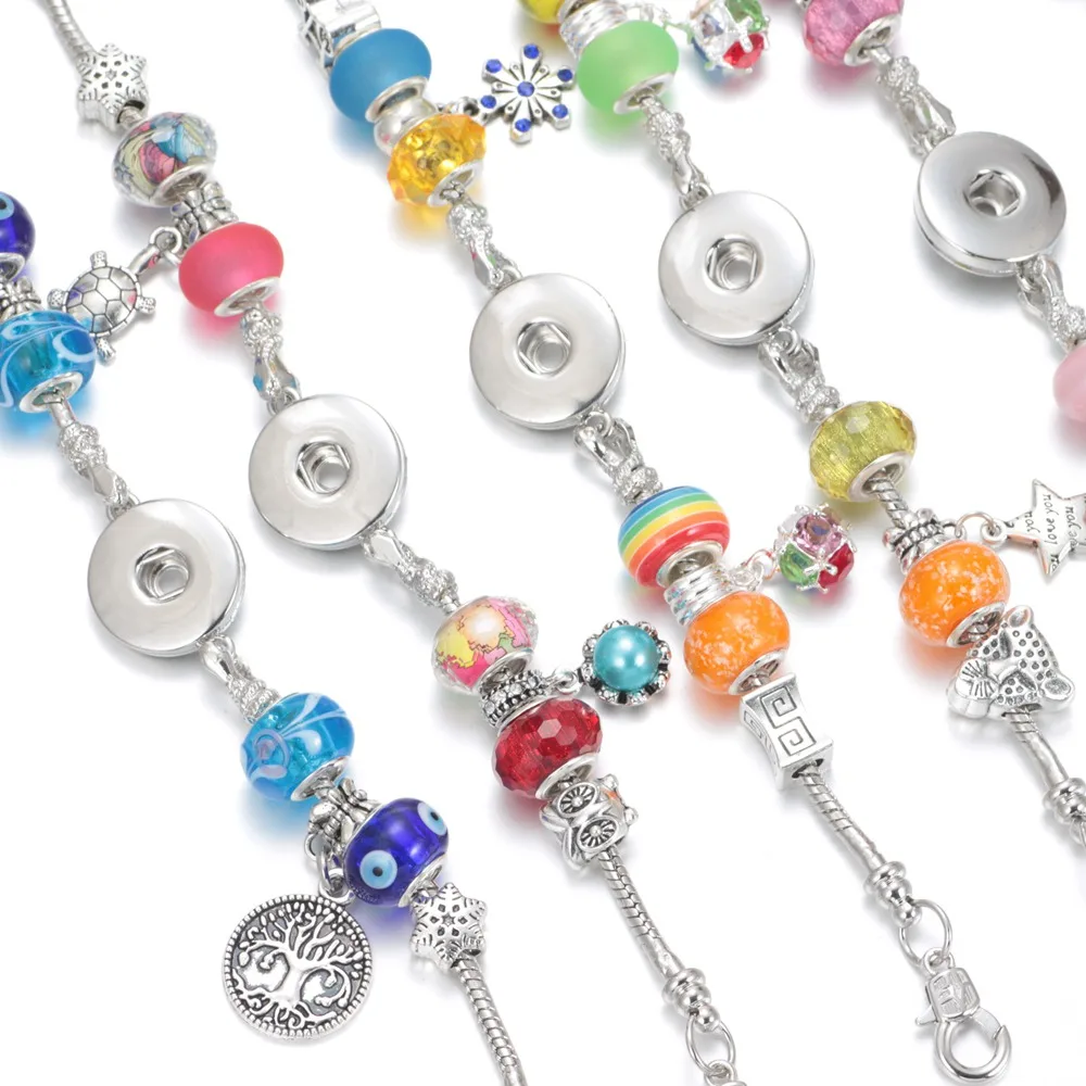 Оранжевый Цвет Сова Шарм бусины браслеты 18 мм Оснастки и браслет Кнопка