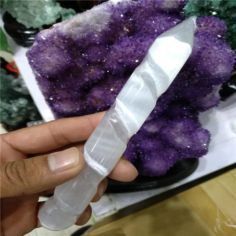 Selenite Хрустальная Массажная палочка &quotспиральная полированная круглая и