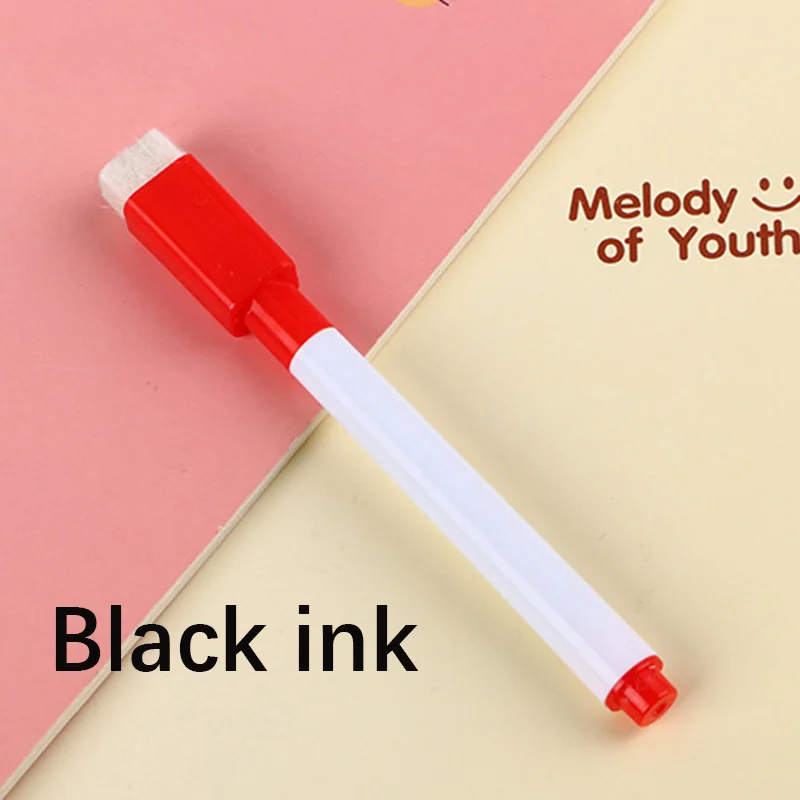 Black ink 2 шт., новинка, 8 цветов, маркеры для белой доски, маркер, тонкие стираемые сухие маркеры для белой доски, экологический ластик, офисные, школьные принадлежности - Цвет: Black ink