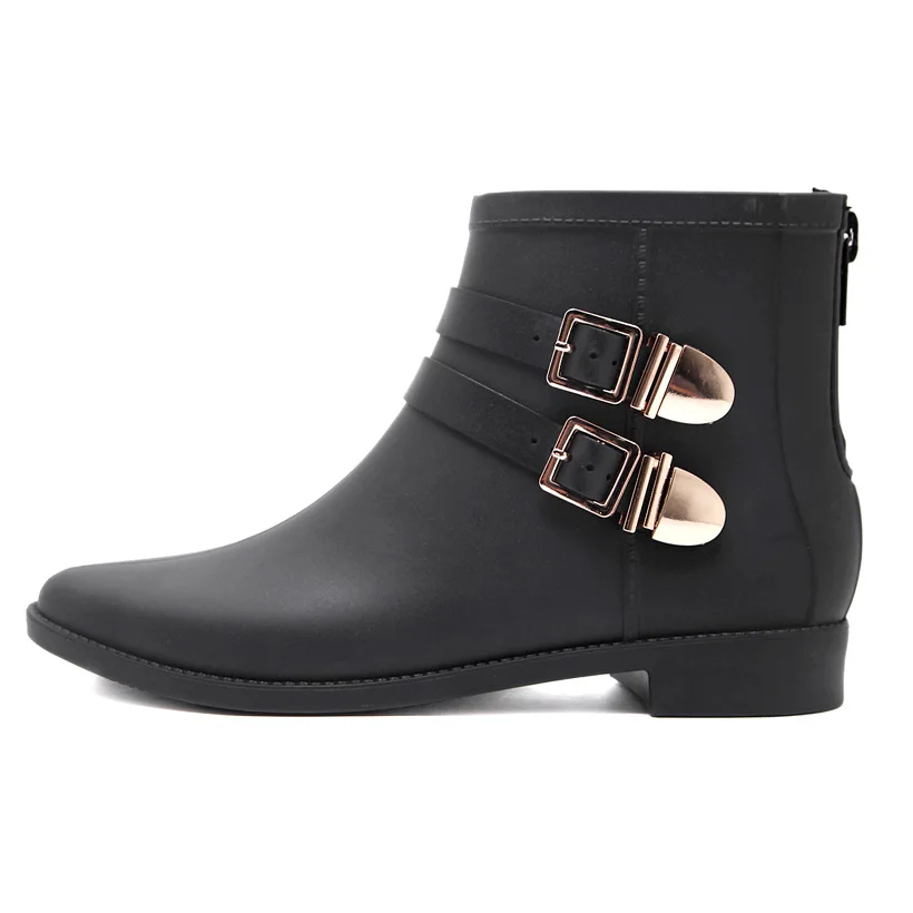 2017 г. новые модные женские короткие резиновые сапоги с пряжкой в английском стиле