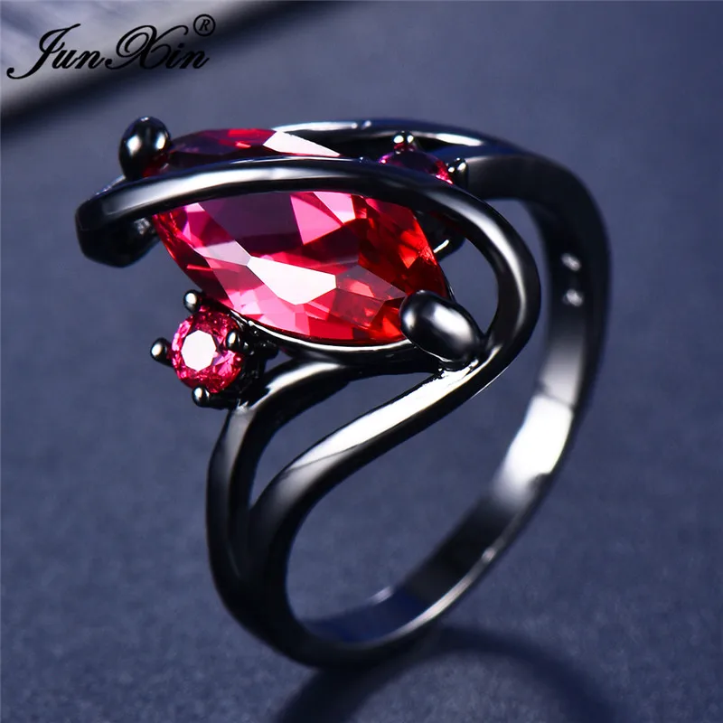 Rose Red 11 цветов, уникальное кольцо для девушек и женщин, Радужное кольцо, 14 к, Черное золото, свадебные ювелирные изделия, винтажные кольца для женщин - Цвет основного камня: Rose Red