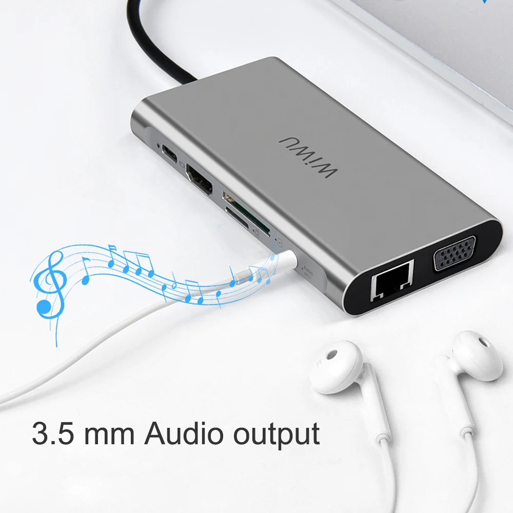 WIWU 10 в 1 USB концентратор для MacBook C к VGA/RJ45 Thunderbolt 3 адаптер Dell/Samsung/Huawei P20 Pro Type c 0