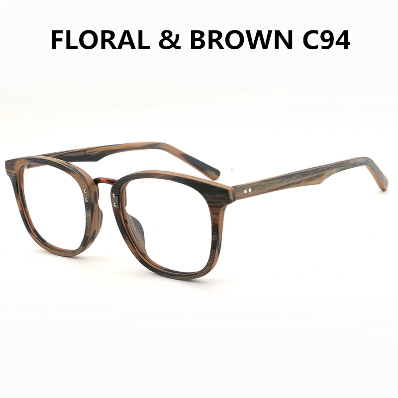 floral brown C94 HDCRAFTER оправа для очков деревянные мужские и женские винтажные очки с прозрачными линзами деревянная оправа для очков - Цвет оправы: floral brown C94
