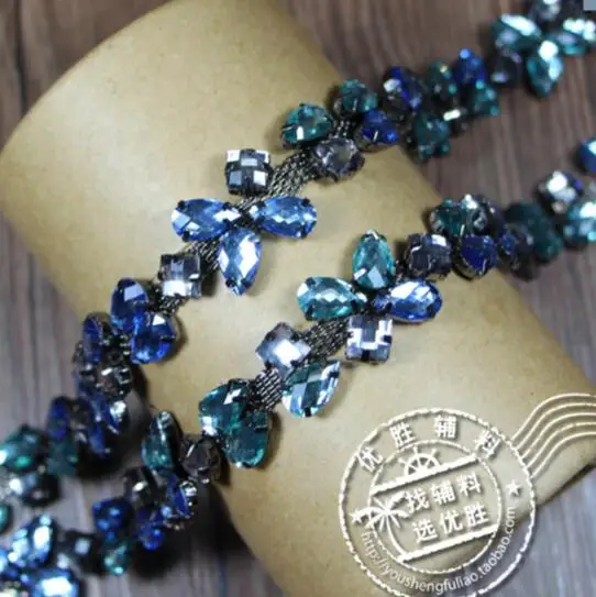 2 ярда Кристальные листья горная цепь лента для шитья рукоделия украшения