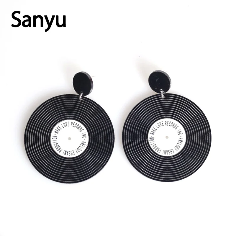 black 1 pair Новые винтажные виниловые акриловые висячие серьги, крутые большие круглые геометрические простые Подвесные серьги, дизайнерские модные ювелирные изделия для женщин - Окраска металла: black 1 pair