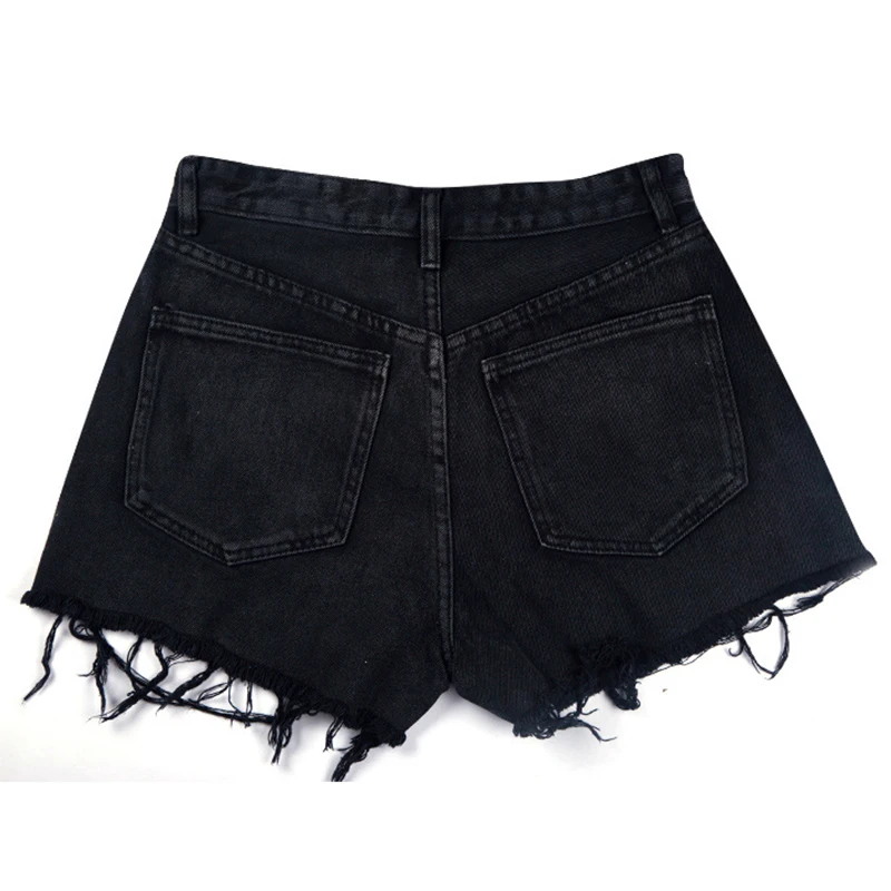 Black denim shorts for women baggy ultra-high waisted 2019 summer web celebrity wide-leg a-line fringe hot | Женская одежда