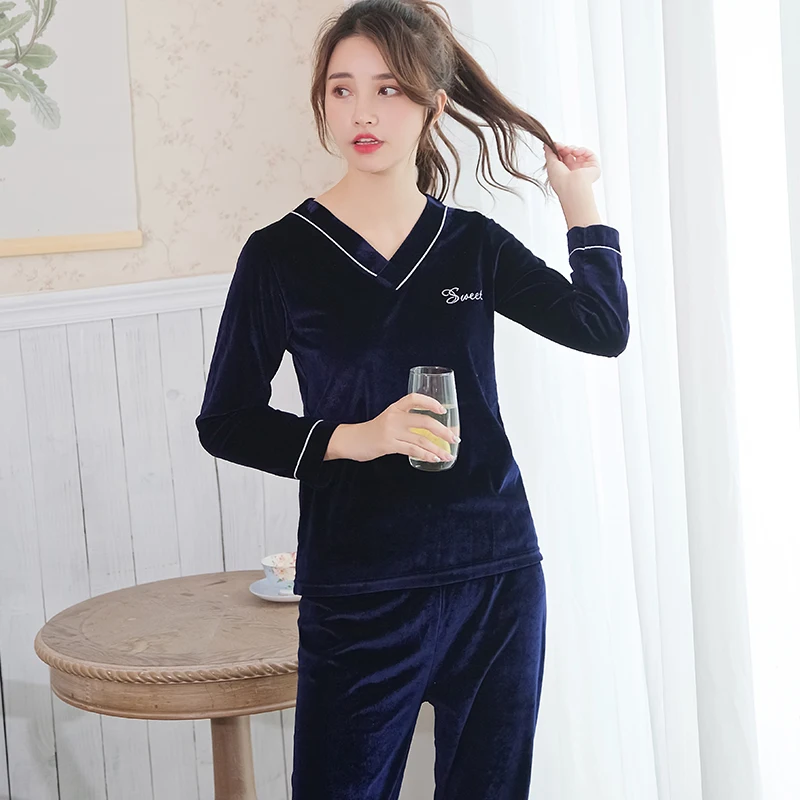 Yuzhenli новый зимний теплый пижамный комплект Женский Пижамный Костюм Бархатный v
