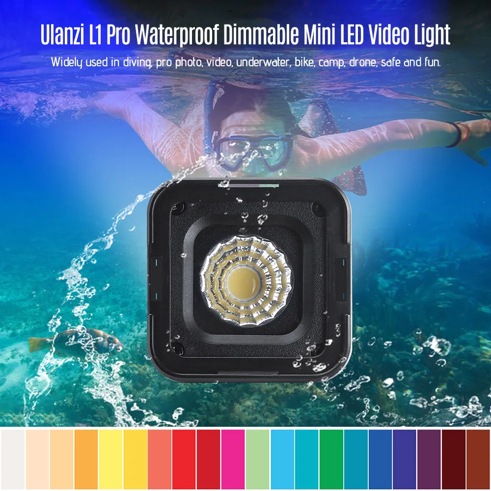 Ulanzi L1 Pro Универсальный Водонепроницаемый мини светодиодный видео светильник 5500K принудительная светильник 20 Цвет фильтры для GoPro 7/6/5 для DJI Osmo карман