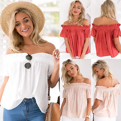 Женская свободная рубашка с открытыми плечами Повседневная красная блузка