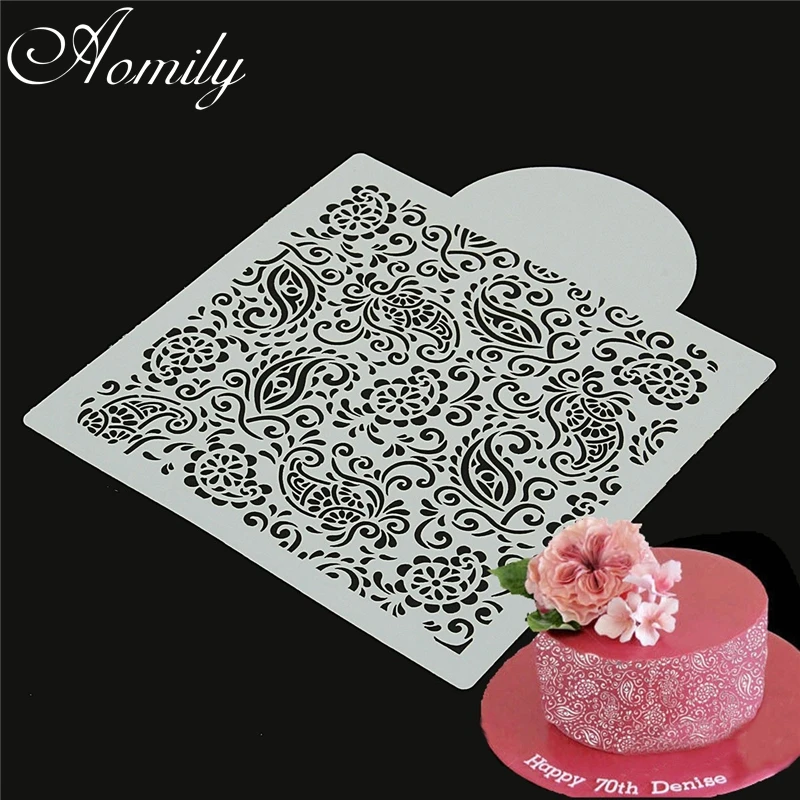 Aomily Paisley Flower Wedding Cake Stencil Plastic Cookie Mold Fondant Tool Decoration for | Дом и сад