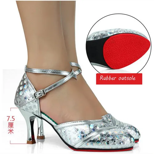 Silver 7.5cm Heel Блестящие туфли для танцев с закрытым носком; женская обувь для танцев сальсы; женские профессиональные современные бальные туфли для самбы, Танго, сальсы, латинских танцев - Цвет: Silver 7.5cm Heel