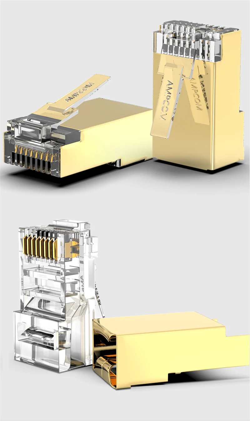 AMPCOM экранированный RJ45 CAT6 Разъем модульный разъем 8P8C обжимной Конец Ethernet кабель Ethernet разъем позолоченный 50U