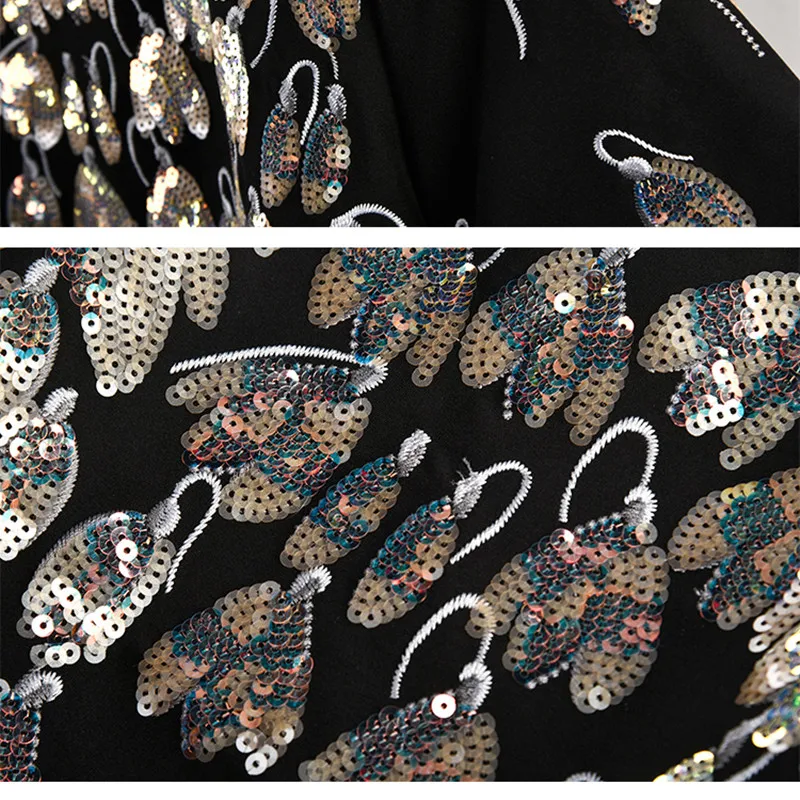 Роскошное женское платье с круглым вырезом бисером блестками и вышивкой