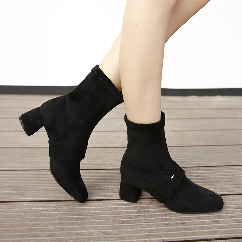 Женские разноцветные полуботинки Martin из флока на высоком каблуке Обувь Кожаные