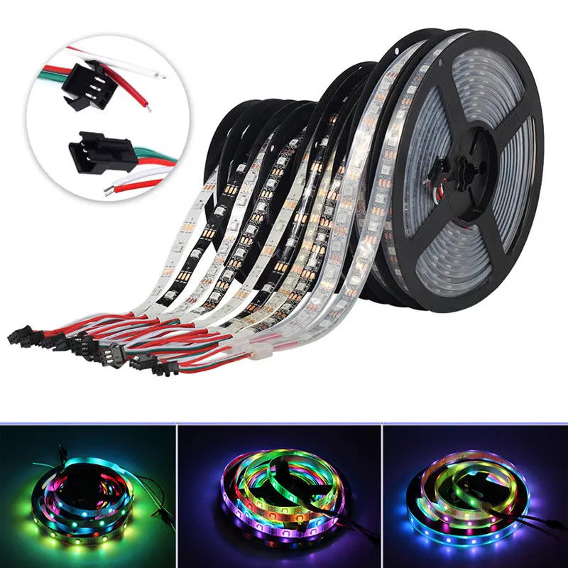 Новая полноцветная светодиодная лента WS2812B DC5V 30LED 60LED 144LED черная/белая печатная
