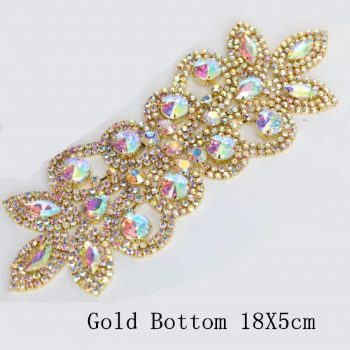 Gold-Crystal-AB 1 шт., 18X5 см, стразы с кристаллами AB, аппликация, золото/серебро, плоская задняя сторона, прозрачный, для шитья, для свадьбы, красивый дизайн, B0985 - Цвет: Gold-Crystal-AB