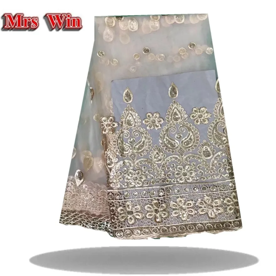 African George fabrics high quality lace sequins and embroidery Swiss for Nigerian wedding dresses | Дом и сад
