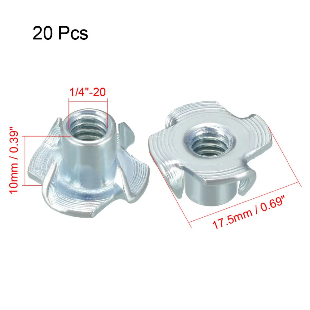 UXCELL 20 шт. серебристо голубая 4 зубчатая Тройная гайка T Nut M10 M4 1/4 &quot для