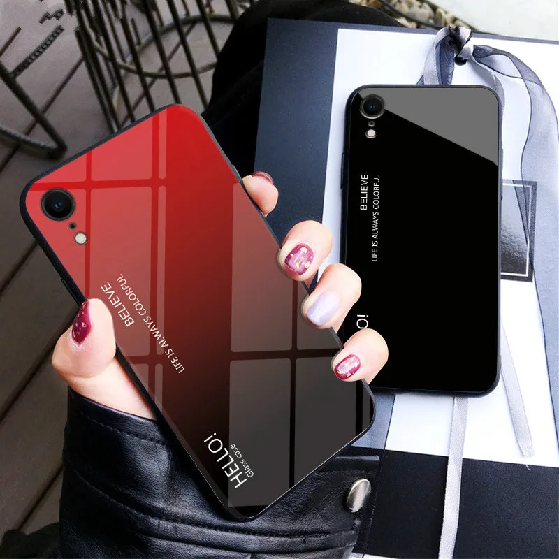 Gradient Tempered Glass Case For iPhone Xr Xs max 7 6 6S 8 Plus Soft Silicone Frame Hard Back Cover X |