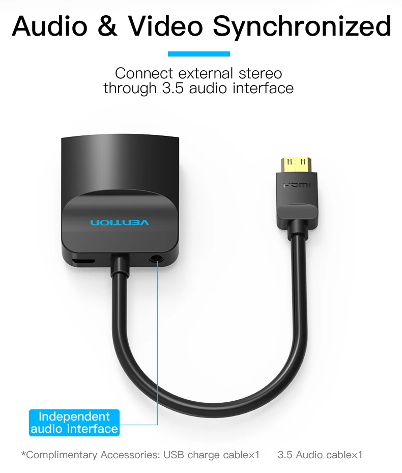 Vention Mini HDMI в VGA конвертер HDMI VGA 1080P видео адаптер позолоченный с 3,5 мм аудио разъем для камеры DV планшеты HDTV