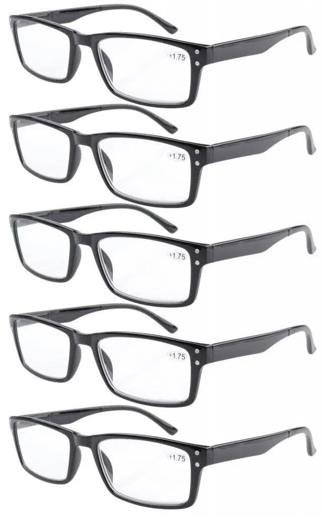 5 pcs Black R057 Eyekepper 5 штук в партии; пружинным шарниром ретро очки для чтения включают в себя солнечные очки+ 1/1. 25/1. 5/1. 75/2/2,25/2,5/2,75/3/3,5/4 - Цвет оправы: 5 pcs Black