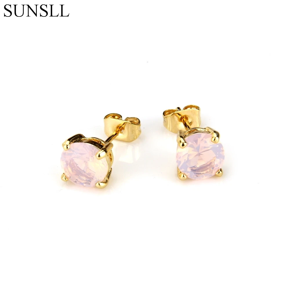 Женские медные серьги-гвоздики SUNSLL круглые серьги золотого цвета с розовым