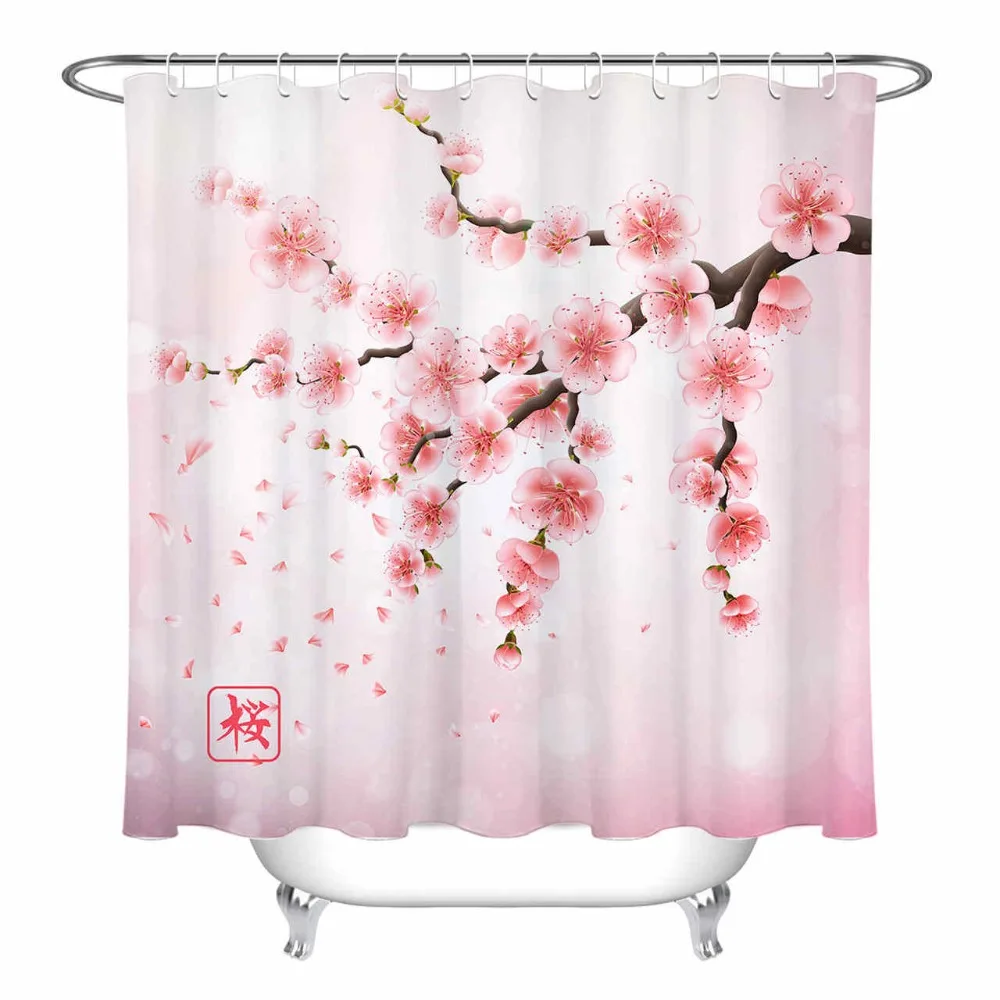 

72*79''Japan Cherry Blossom Branch Shower Curtain Flowers Bathroom Extra Long Waterproof Polyester Fabric For Bathtub Home Decor
