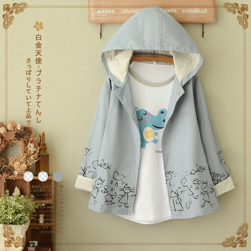 Куртка женская с капюшоном и принтом в виде граффити свободная хлопковая