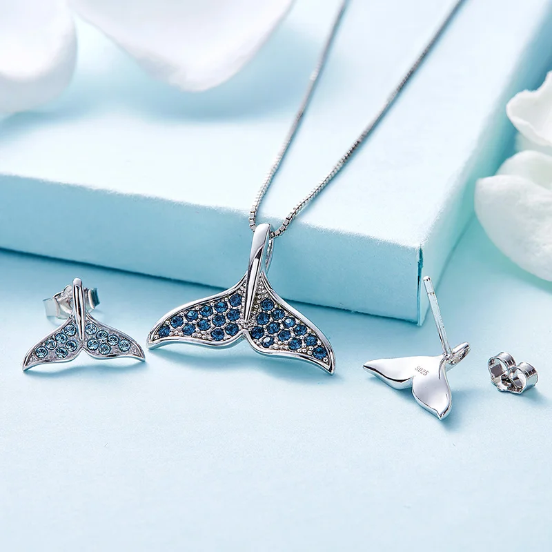 CDE 925 серебряные ювелирные изделия Русалка украшенные кристаллами от Swarovski ожерелье серьги ювелирный набор Parrure Bijoux Femme