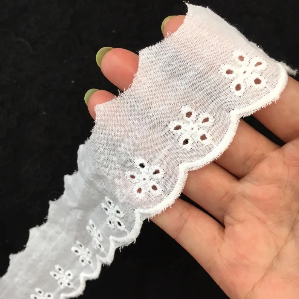 Бесплатная доставка 5 ярдов/партия 4 см белые цветы Вышивка Кружева Хлопок Ткань