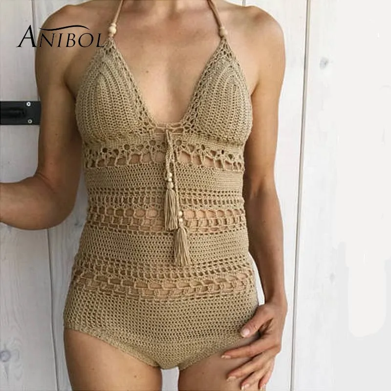 Слитный вязаный крючком купальник Anibol 2018 сексуальный женский ручной вязки