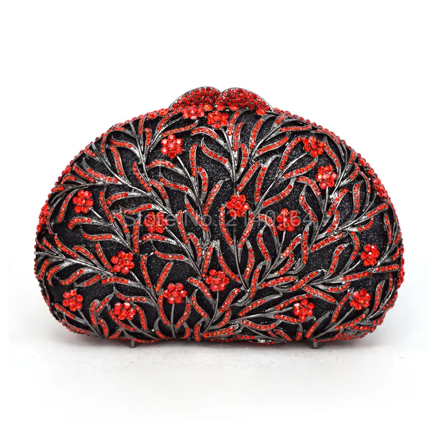 Ручная работа металлический красный кристалл горный хрусталь вечерний черный