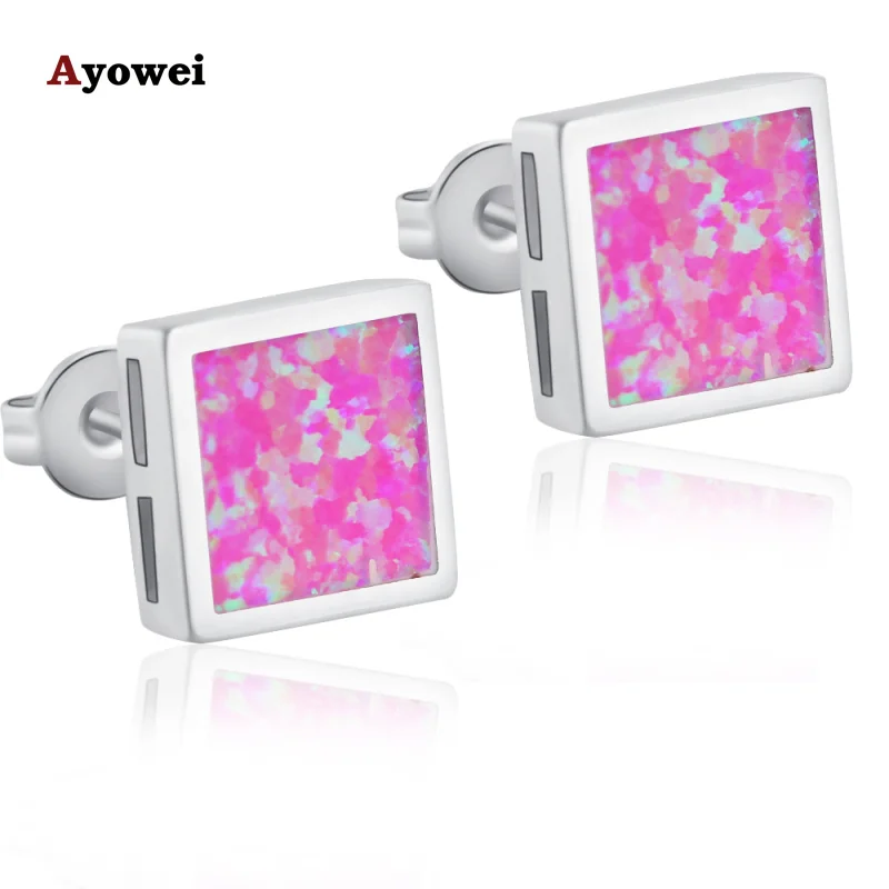 

New Wholesale Retail fashion jewelry purple fire Opal Silver Stamped Stud Earrings OE124A Party Birthday Gift