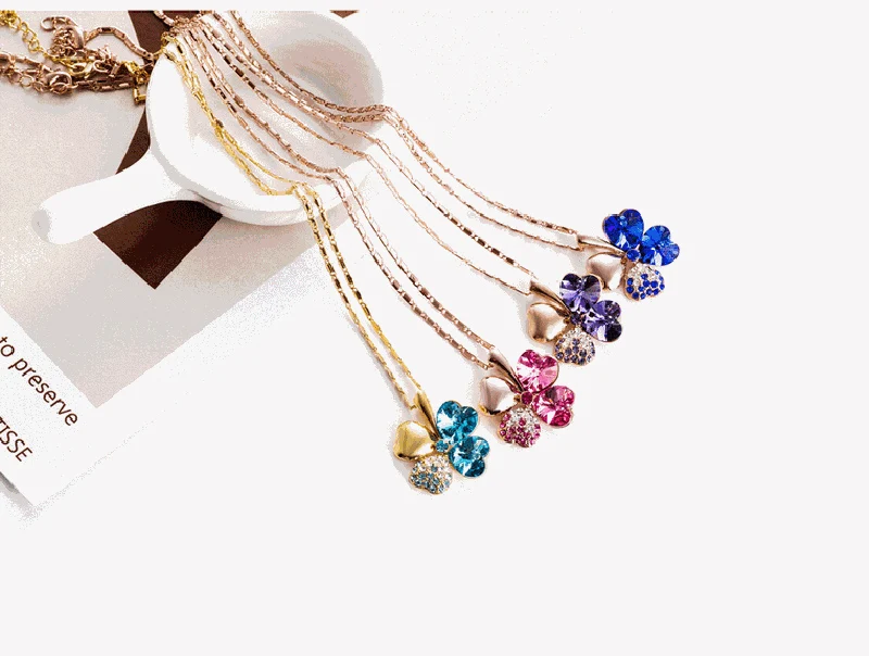 Новинка колье с четырехлистным клевером кулон в виде сердца кристалл из