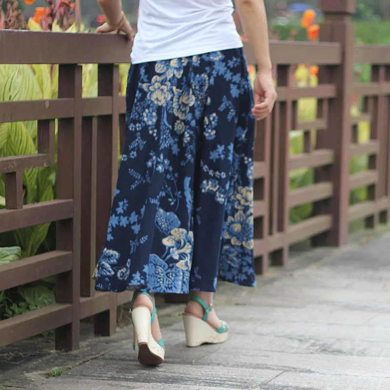 Эластичный Цветочный Пояс юбки женские хлопок лен винтажный принт повседневная