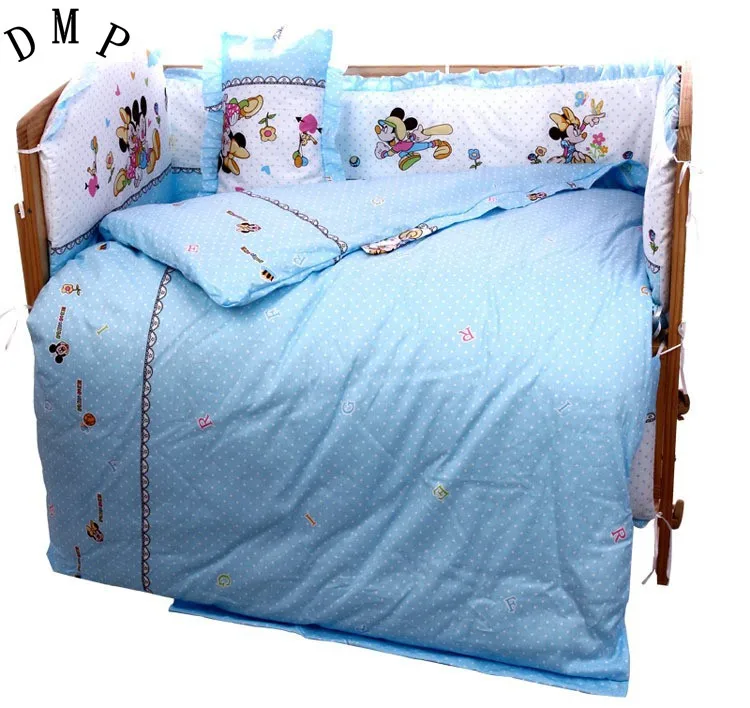 

Promotion! 7pcs Cartoon ropa de cuna Boy Baby Cot Crib Bedding Set (4bumper+duvet+matress+pillow)