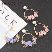 hocole bohemia gold circle flower drop earrings simulated pearl charm wreath dangle statement earrings for women wedding jewelry