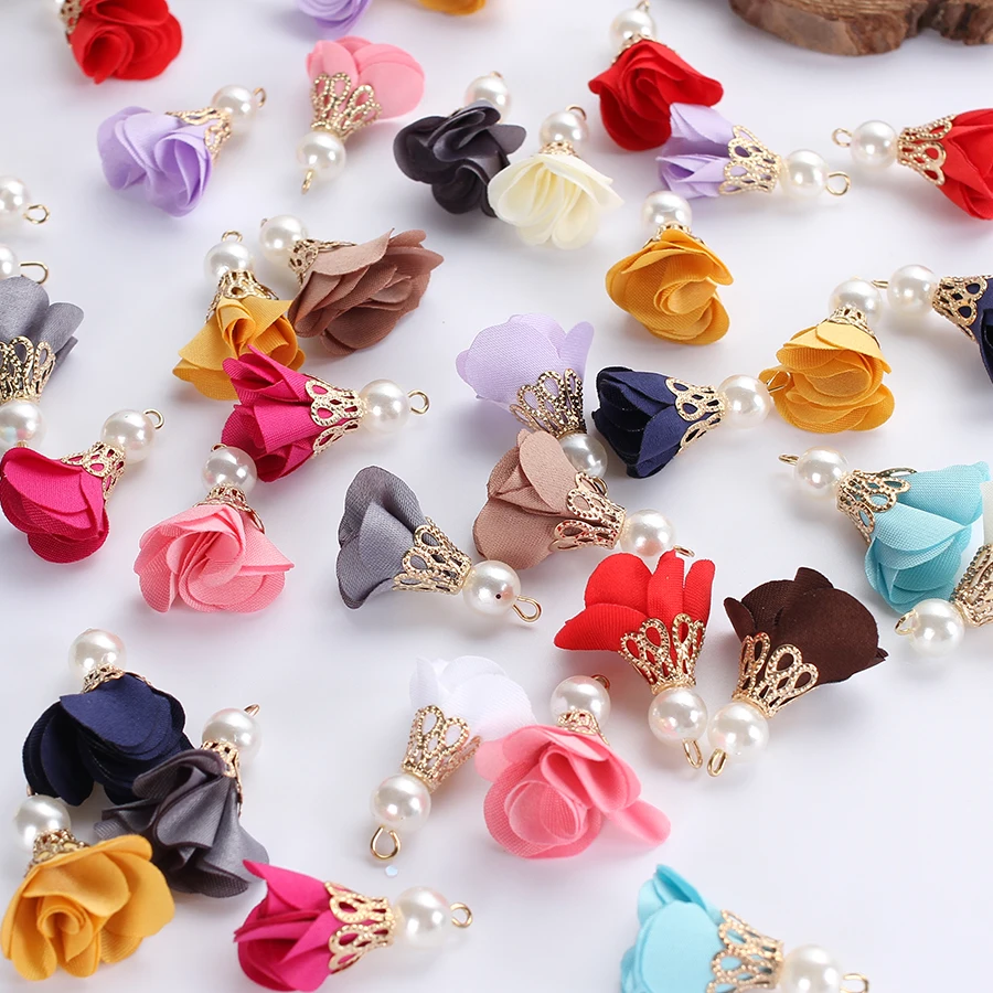 20pc/lot Small Fabric Flowers Tassels Findings Pendants For Jewelry Diy Making Crafts Dress Clothes Earrings Decoration Supplies | Украшения