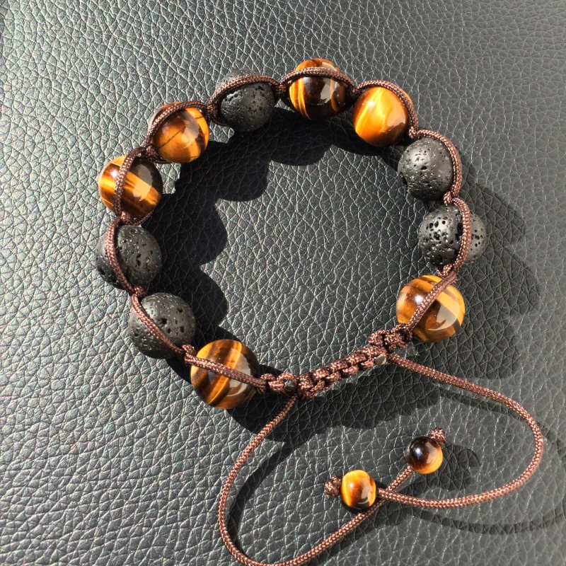 Mcllroy мужские брендовые браслеты 12 мм вулканический камень бисера и тигровый глаз