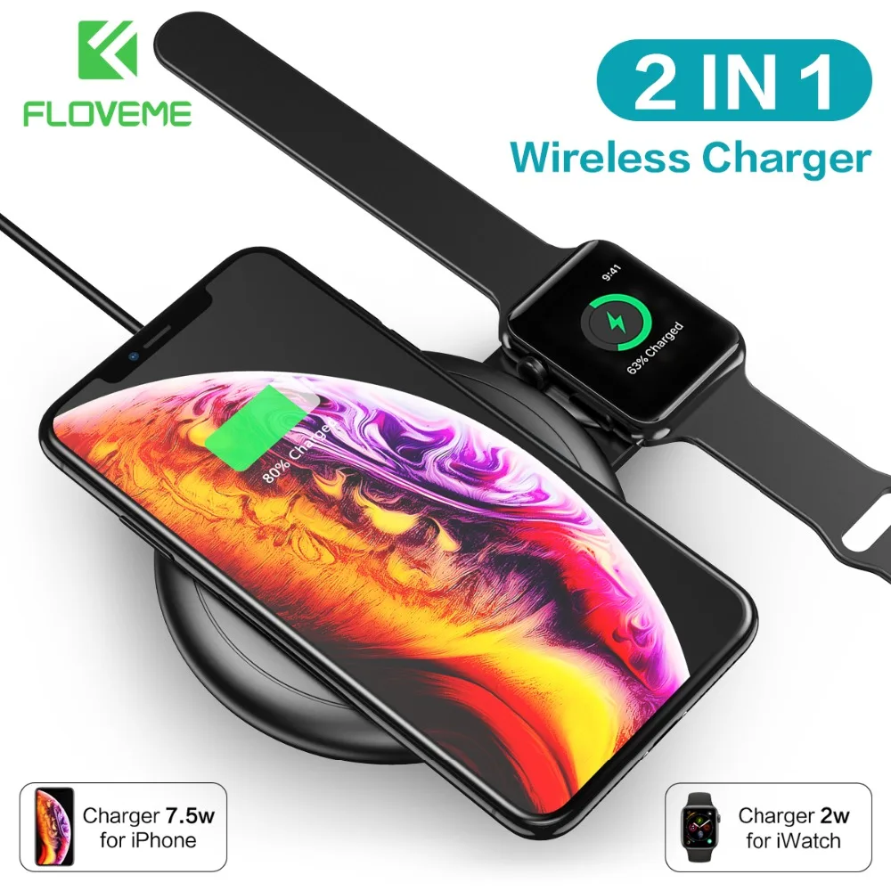 Беспроводное зарядное устройство 2 в 1 Qi для iPhone X XR XS Max 8 Plus Samsung S10 S9 S8 FLOVEME