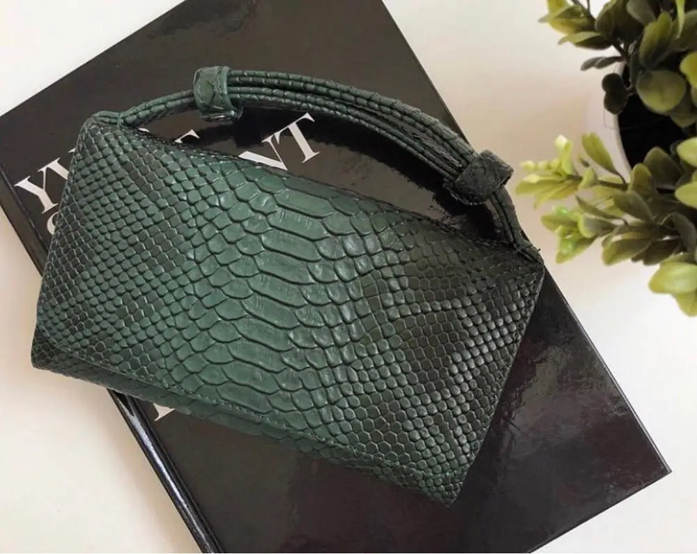 Dark Green Genuine Leather Day Clutch Crocodile Pattern Phone Clutch Python Pattern Pouch Shoulder Crossbody Bag Ostrich Pattern Women Tote - Цвет: Dark Green
