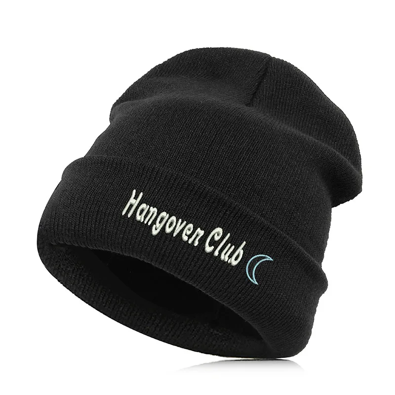 Hangoven Club Beanie шляпа Skullie шапка, вязаная шапка-носок зима-осень вышивка лозунг девиз слова в стиле панк Для мужчин Для женщин для мальчиков и девочек уличных танцев улыбка - Цвет: Hangoven Club