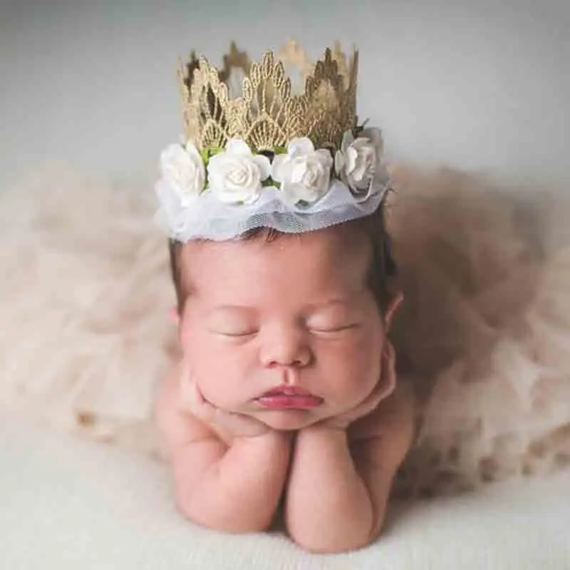 Erapinky Newborn Baby Girls Boys Lace Flower Tiaras Headband 1st Birthday Hair Accessories Photography Prop Band Crown |