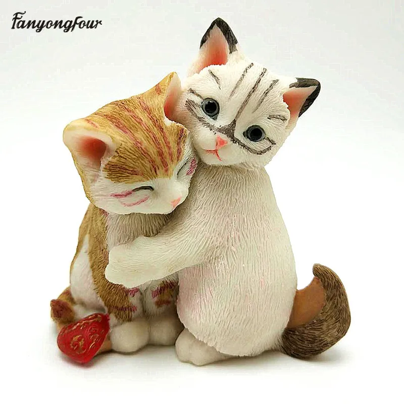 Силиконовая 3D форма для влюбленных кошек шоколада фотоформа сделай сам свечей