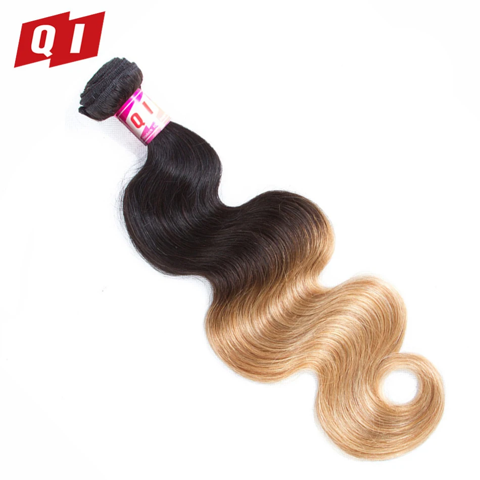 QI Hair Body Wave 100% Malaysian 3 Bundles With 4*4 Lace Closure 4 Pcs/Pack Pre-Colored 1B/27 Human | Шиньоны и парики